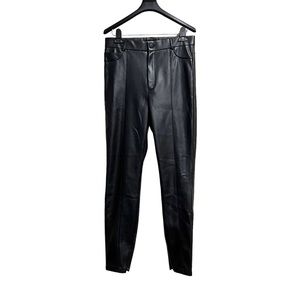 ZARA High Rise Faux Leather Skinny Pants Black Ankle Zipper Women L